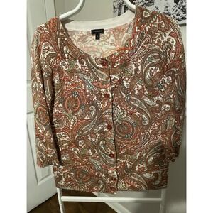 Talbots Paisley Print Blouse Women's Medium Long Sleeve Button Up Sweater